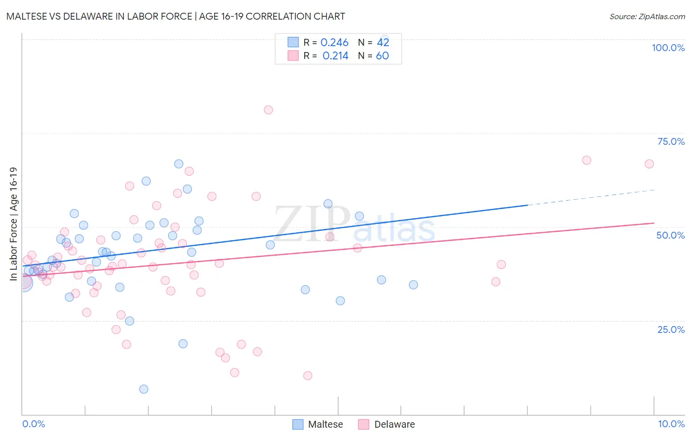 Maltese vs Delaware In Labor Force | Age 16-19