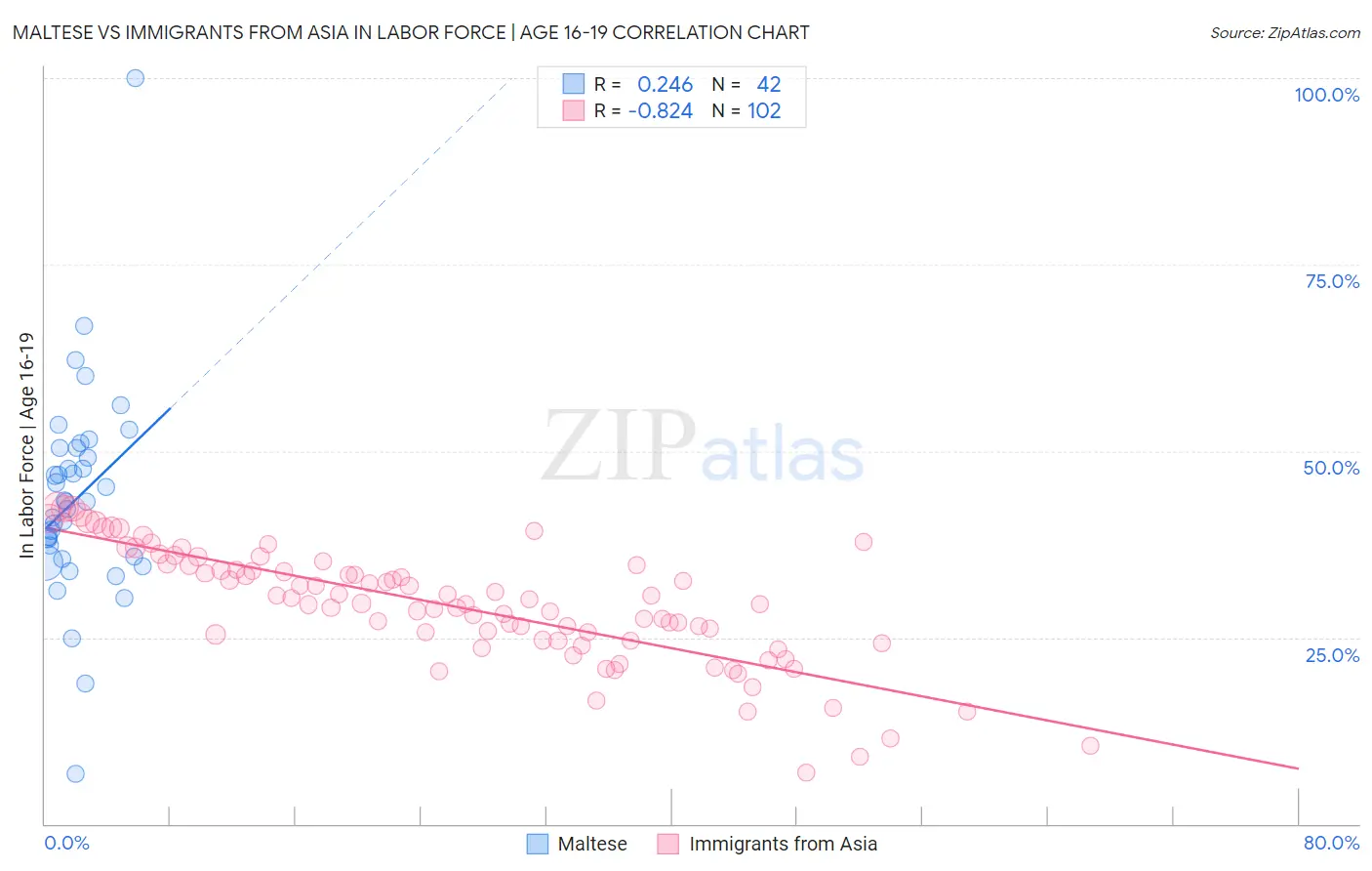 Maltese vs Immigrants from Asia In Labor Force | Age 16-19