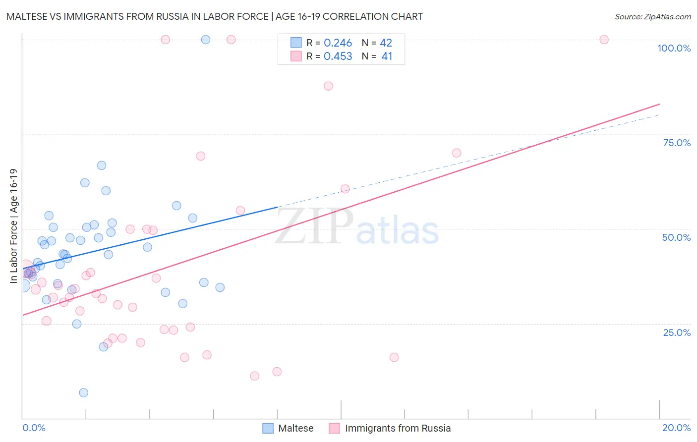 Maltese vs Immigrants from Russia In Labor Force | Age 16-19