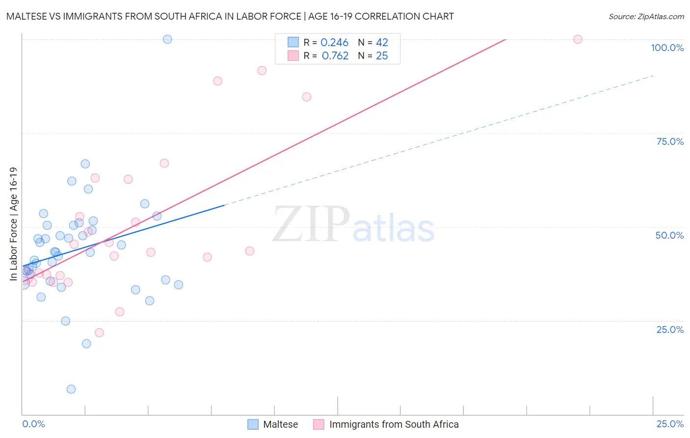 Maltese vs Immigrants from South Africa In Labor Force | Age 16-19