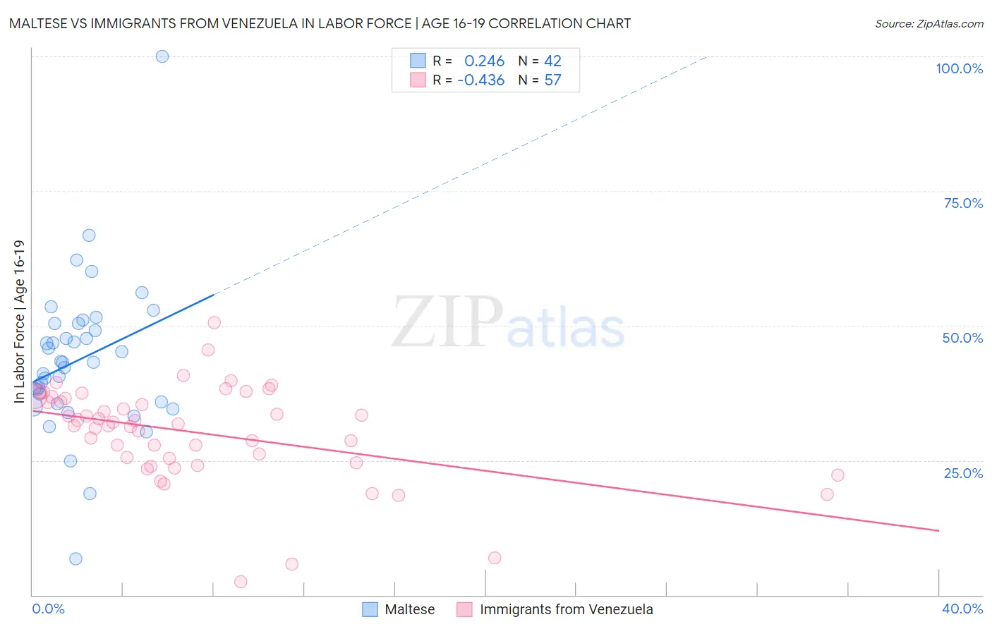 Maltese vs Immigrants from Venezuela In Labor Force | Age 16-19