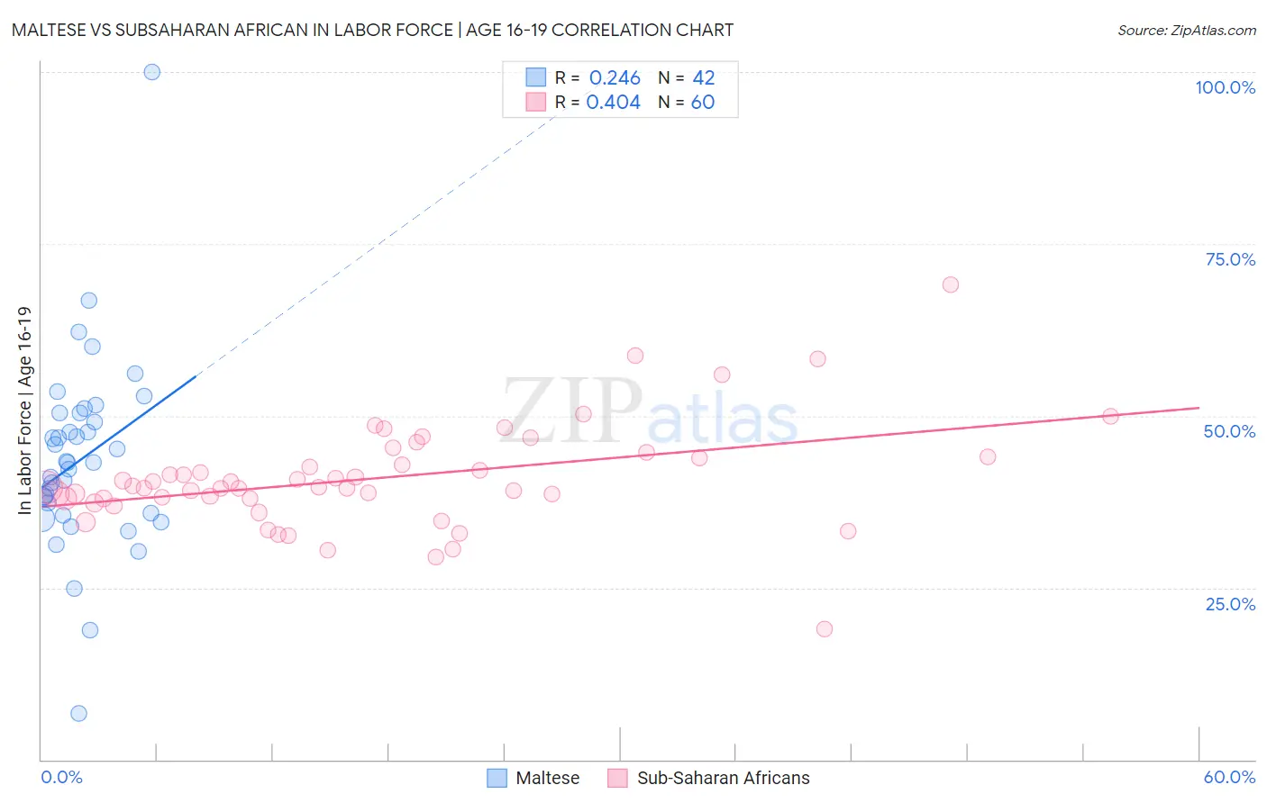 Maltese vs Subsaharan African In Labor Force | Age 16-19