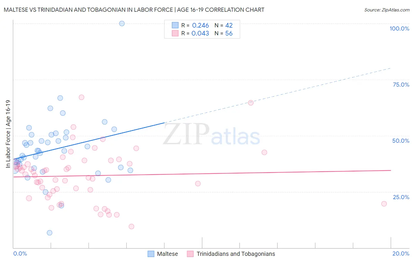 Maltese vs Trinidadian and Tobagonian In Labor Force | Age 16-19