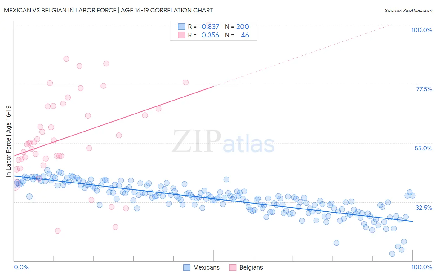 Mexican vs Belgian In Labor Force | Age 16-19