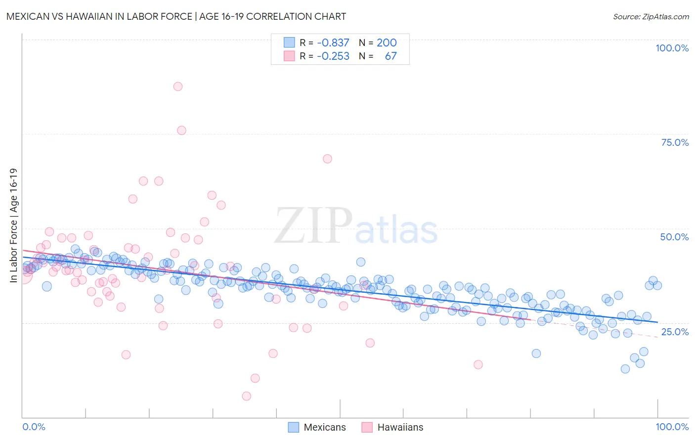 Mexican vs Hawaiian In Labor Force | Age 16-19