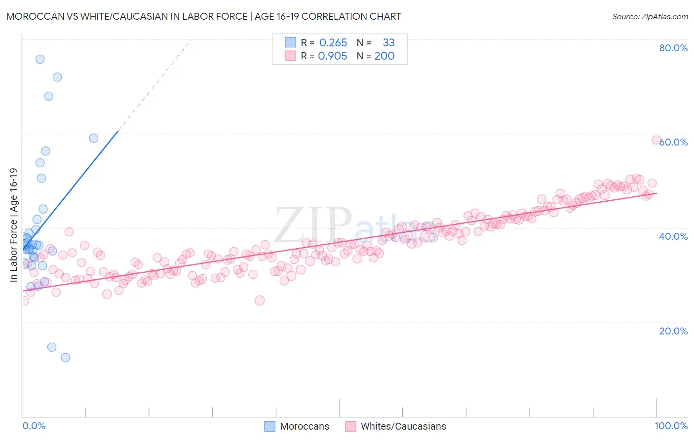 Moroccan vs White/Caucasian In Labor Force | Age 16-19