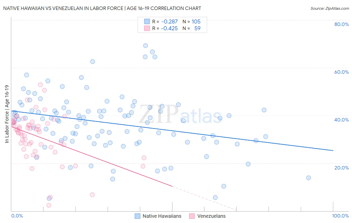 Native Hawaiian vs Venezuelan In Labor Force | Age 16-19