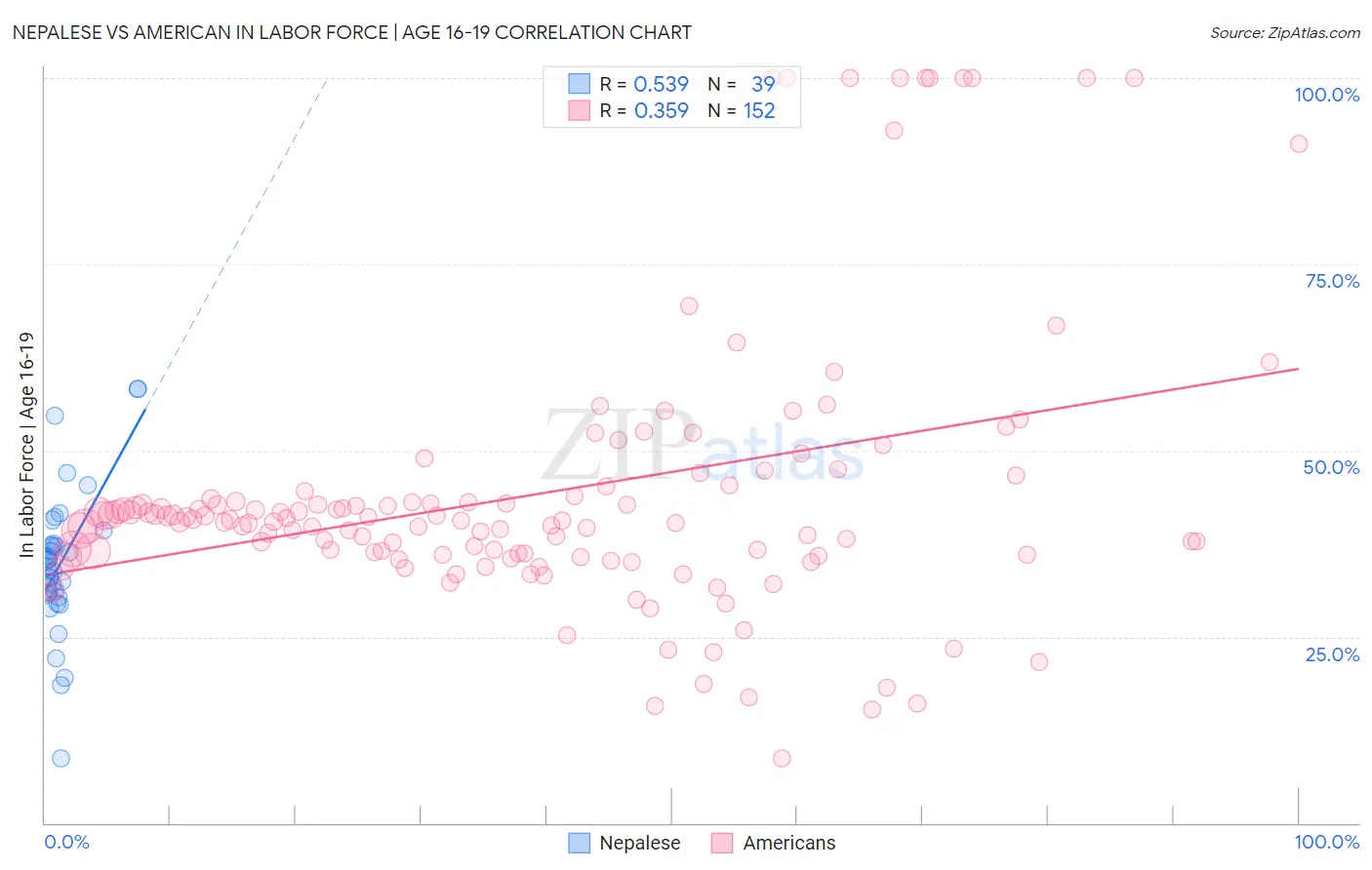 Nepalese vs American In Labor Force | Age 16-19
