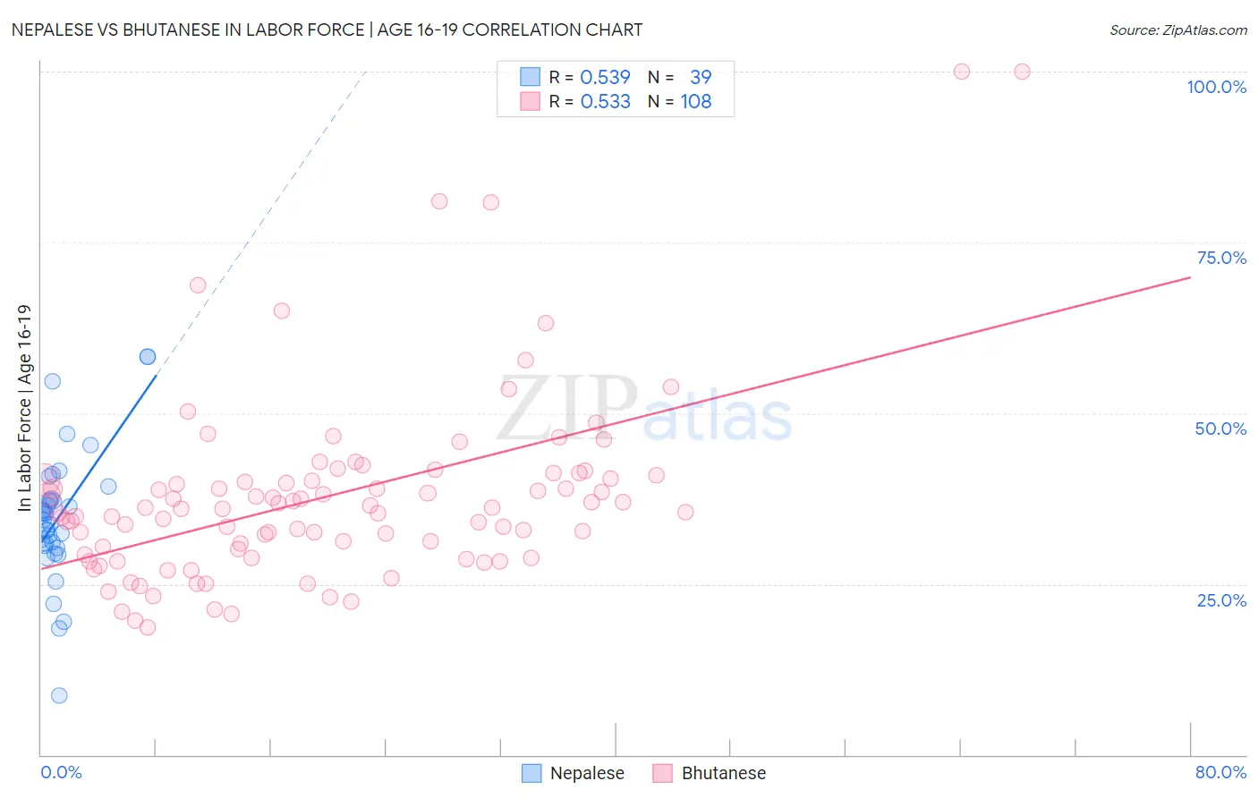 Nepalese vs Bhutanese In Labor Force | Age 16-19