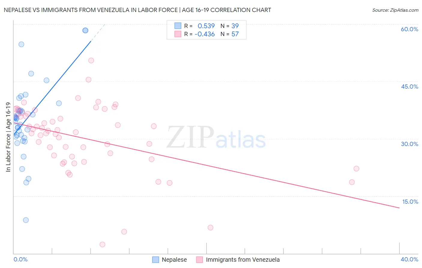 Nepalese vs Immigrants from Venezuela In Labor Force | Age 16-19