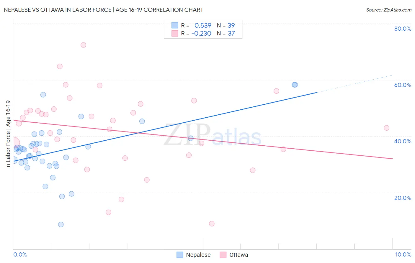 Nepalese vs Ottawa In Labor Force | Age 16-19