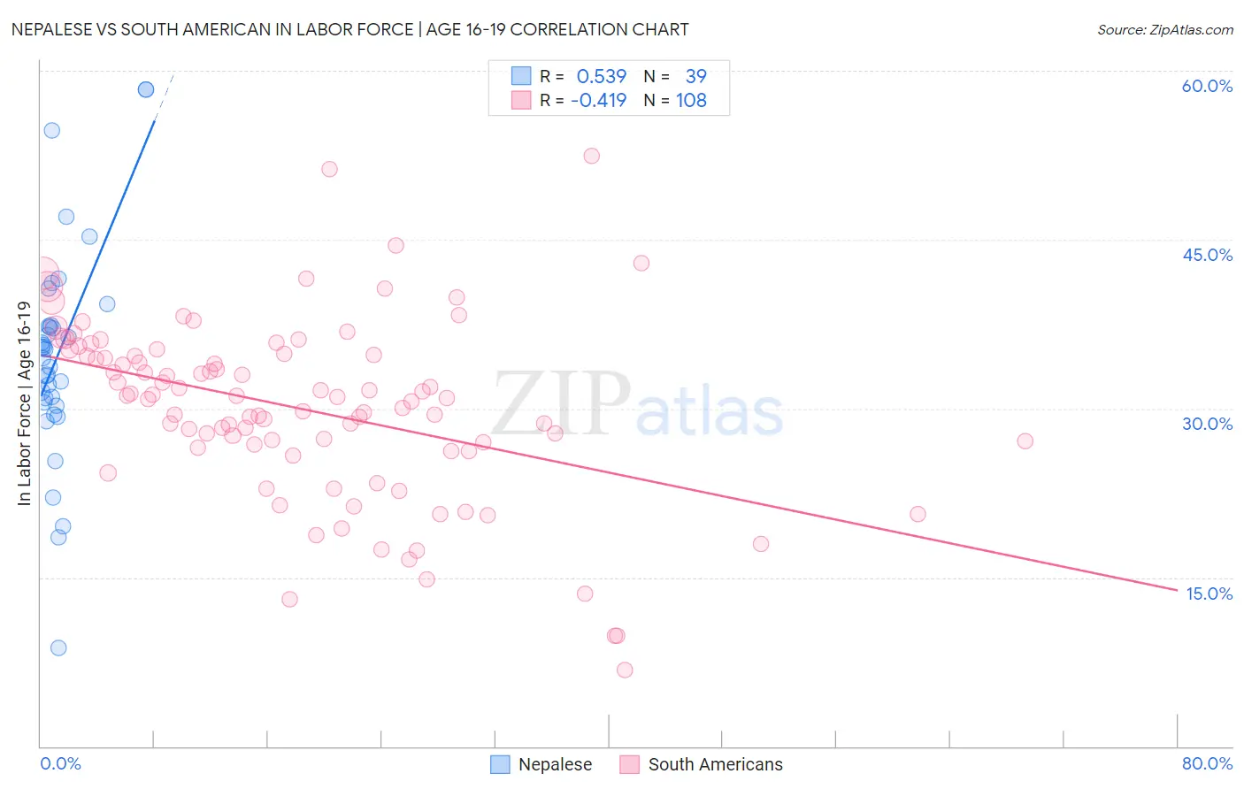 Nepalese vs South American In Labor Force | Age 16-19