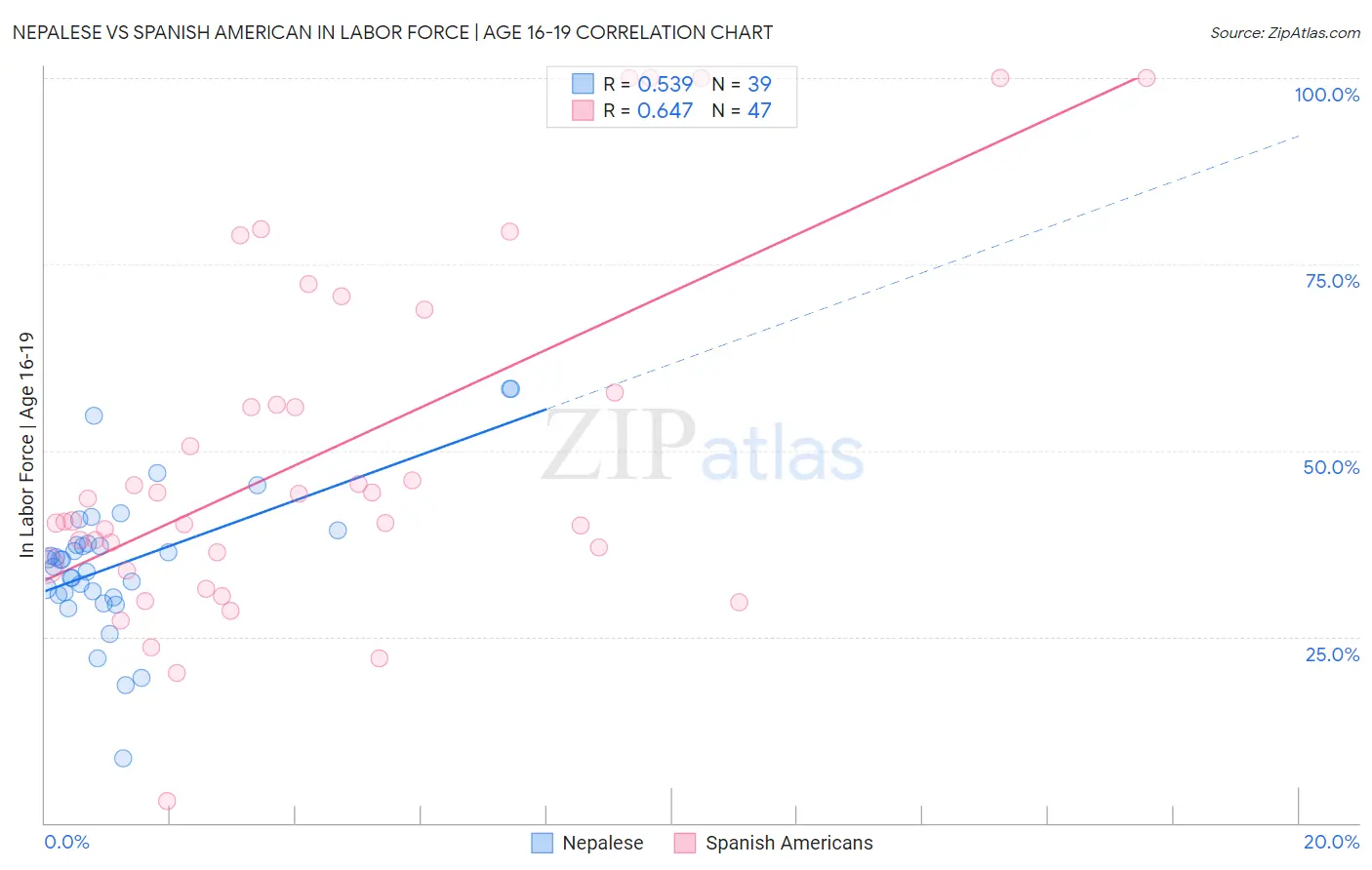 Nepalese vs Spanish American In Labor Force | Age 16-19