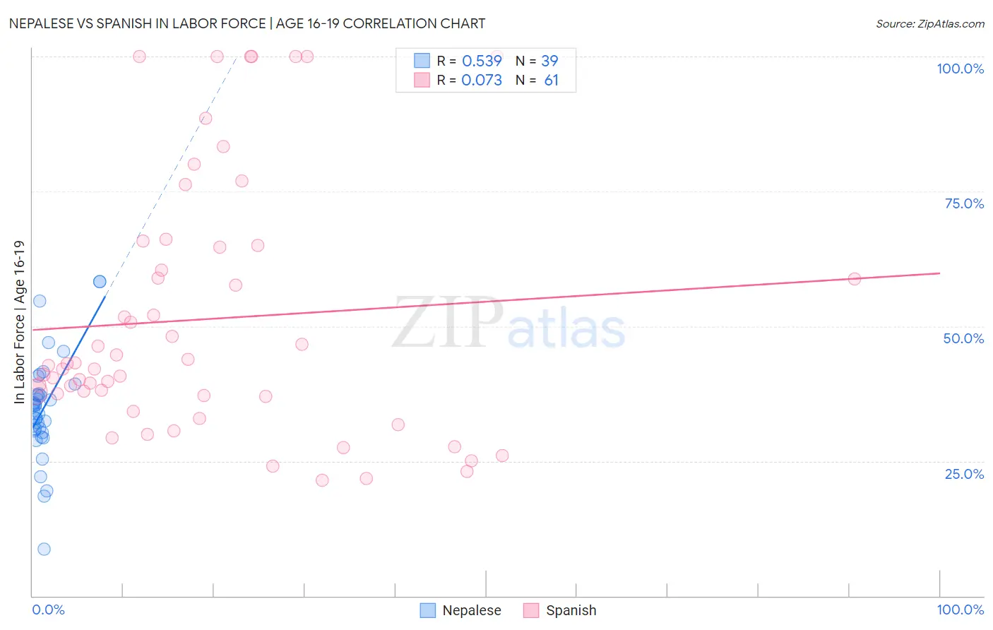 Nepalese vs Spanish In Labor Force | Age 16-19