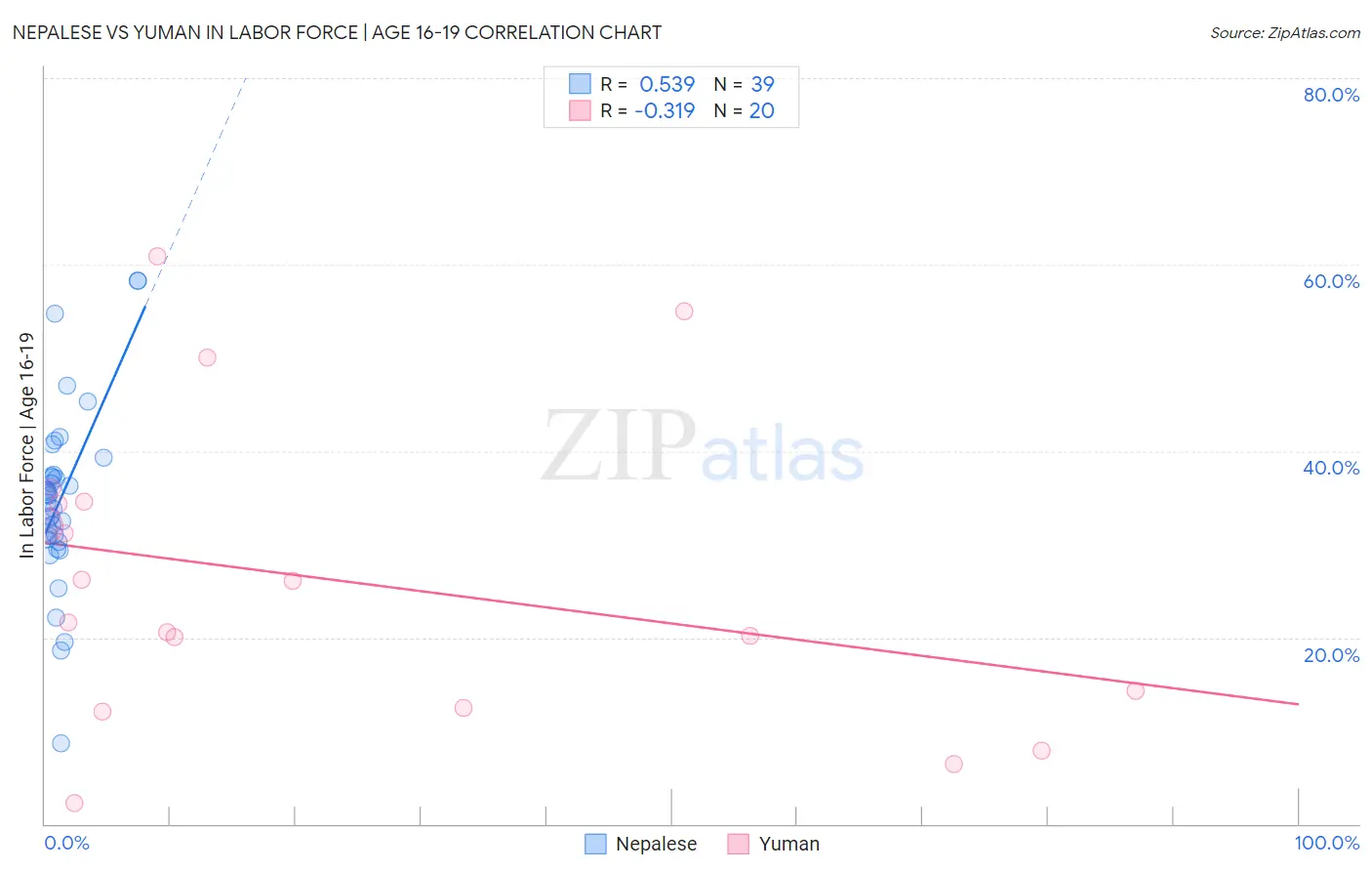 Nepalese vs Yuman In Labor Force | Age 16-19