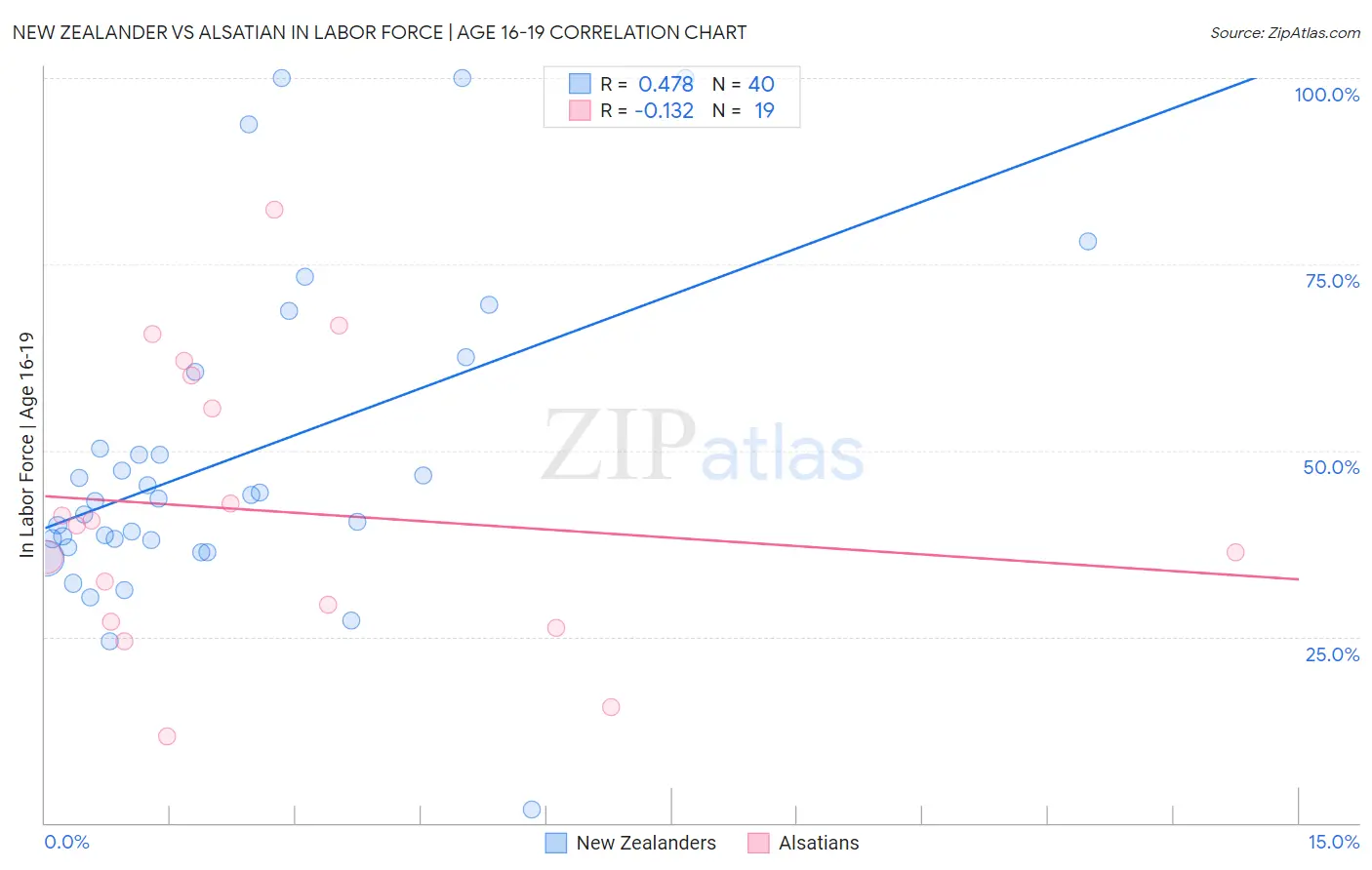 New Zealander vs Alsatian In Labor Force | Age 16-19