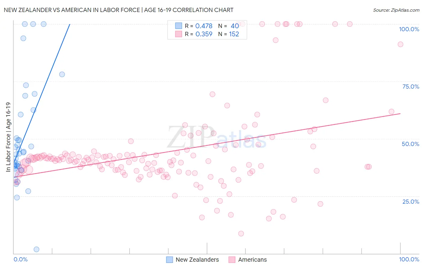 New Zealander vs American In Labor Force | Age 16-19