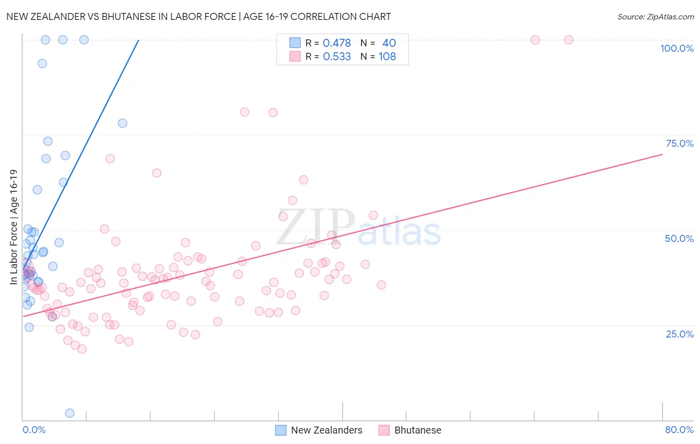 New Zealander vs Bhutanese In Labor Force | Age 16-19
