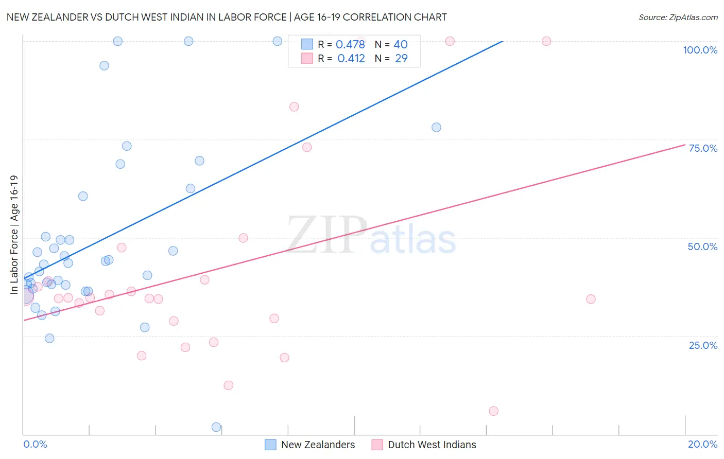 New Zealander vs Dutch West Indian In Labor Force | Age 16-19