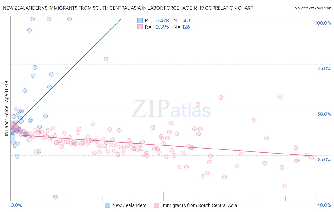 New Zealander vs Immigrants from South Central Asia In Labor Force | Age 16-19