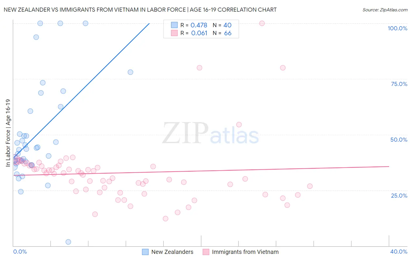 New Zealander vs Immigrants from Vietnam In Labor Force | Age 16-19
