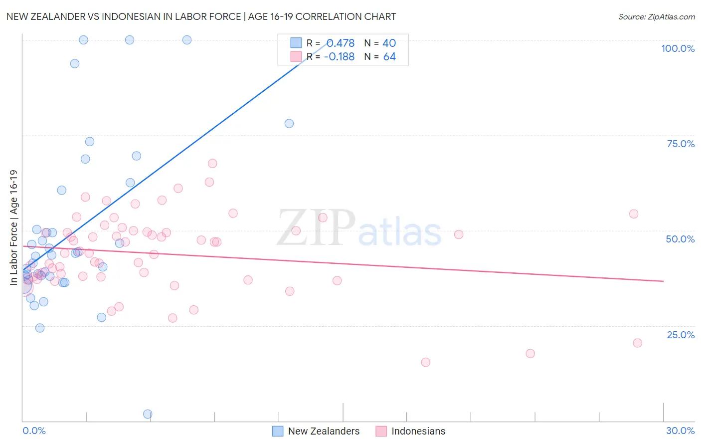 New Zealander vs Indonesian In Labor Force | Age 16-19
