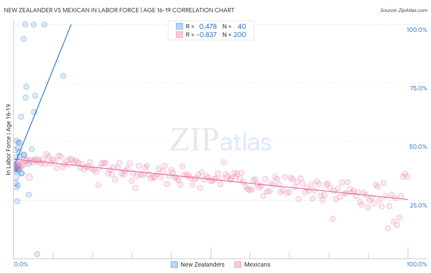 New Zealander vs Mexican In Labor Force | Age 16-19