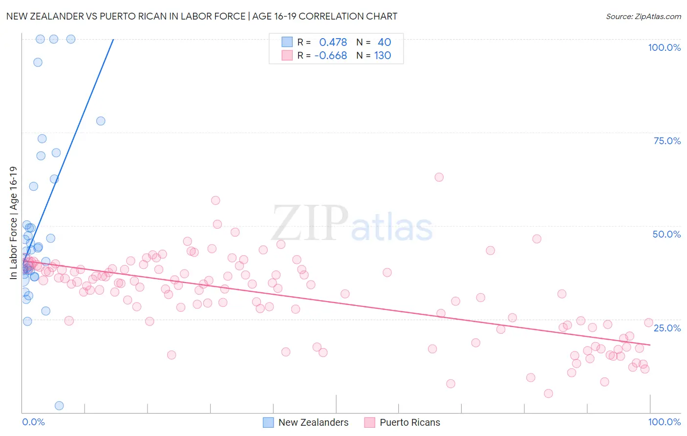 New Zealander vs Puerto Rican In Labor Force | Age 16-19