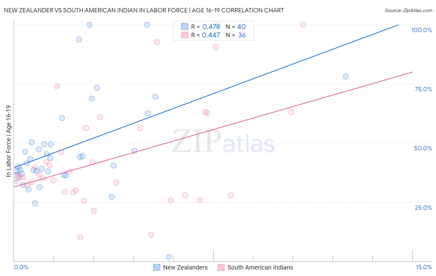 New Zealander vs South American Indian In Labor Force | Age 16-19