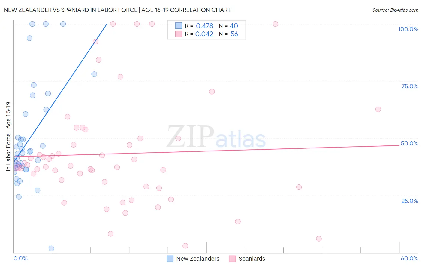 New Zealander vs Spaniard In Labor Force | Age 16-19