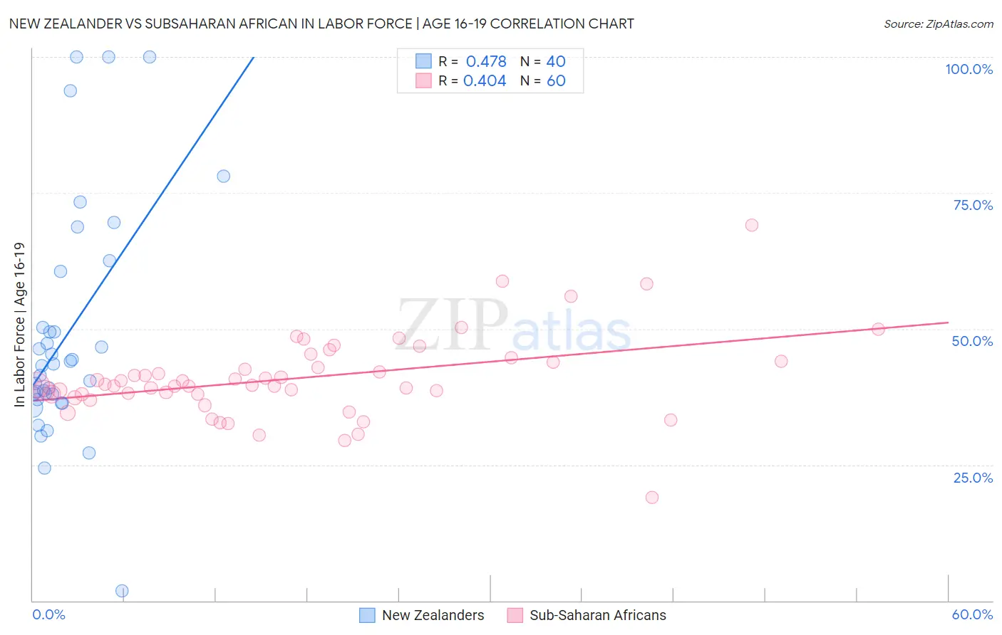 New Zealander vs Subsaharan African In Labor Force | Age 16-19