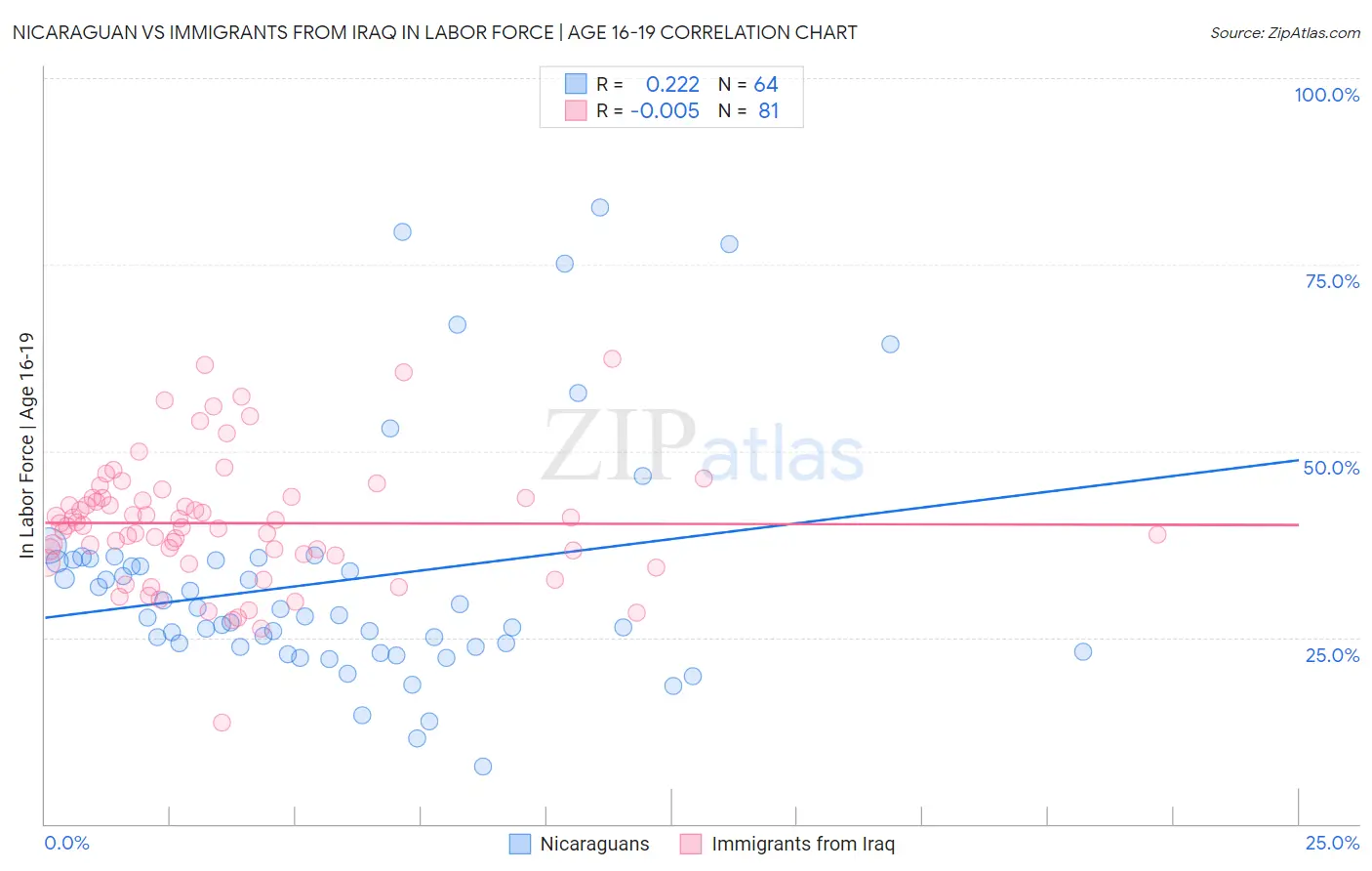 Nicaraguan vs Immigrants from Iraq In Labor Force | Age 16-19