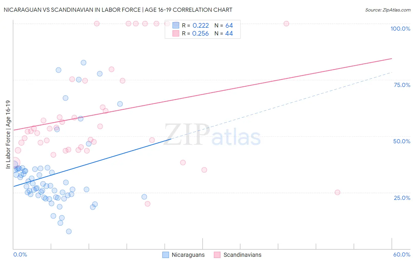 Nicaraguan vs Scandinavian In Labor Force | Age 16-19