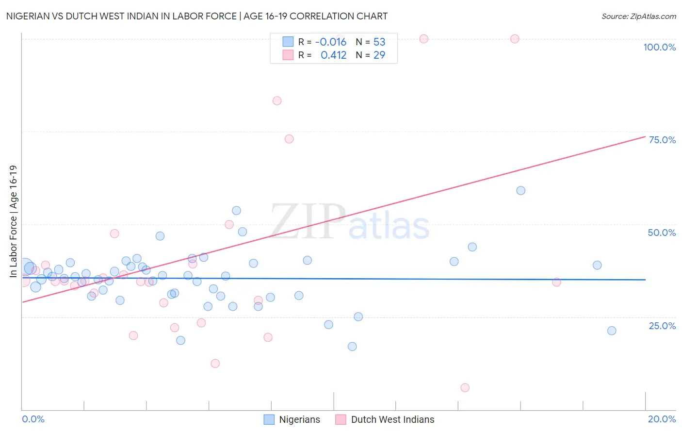 Nigerian vs Dutch West Indian In Labor Force | Age 16-19