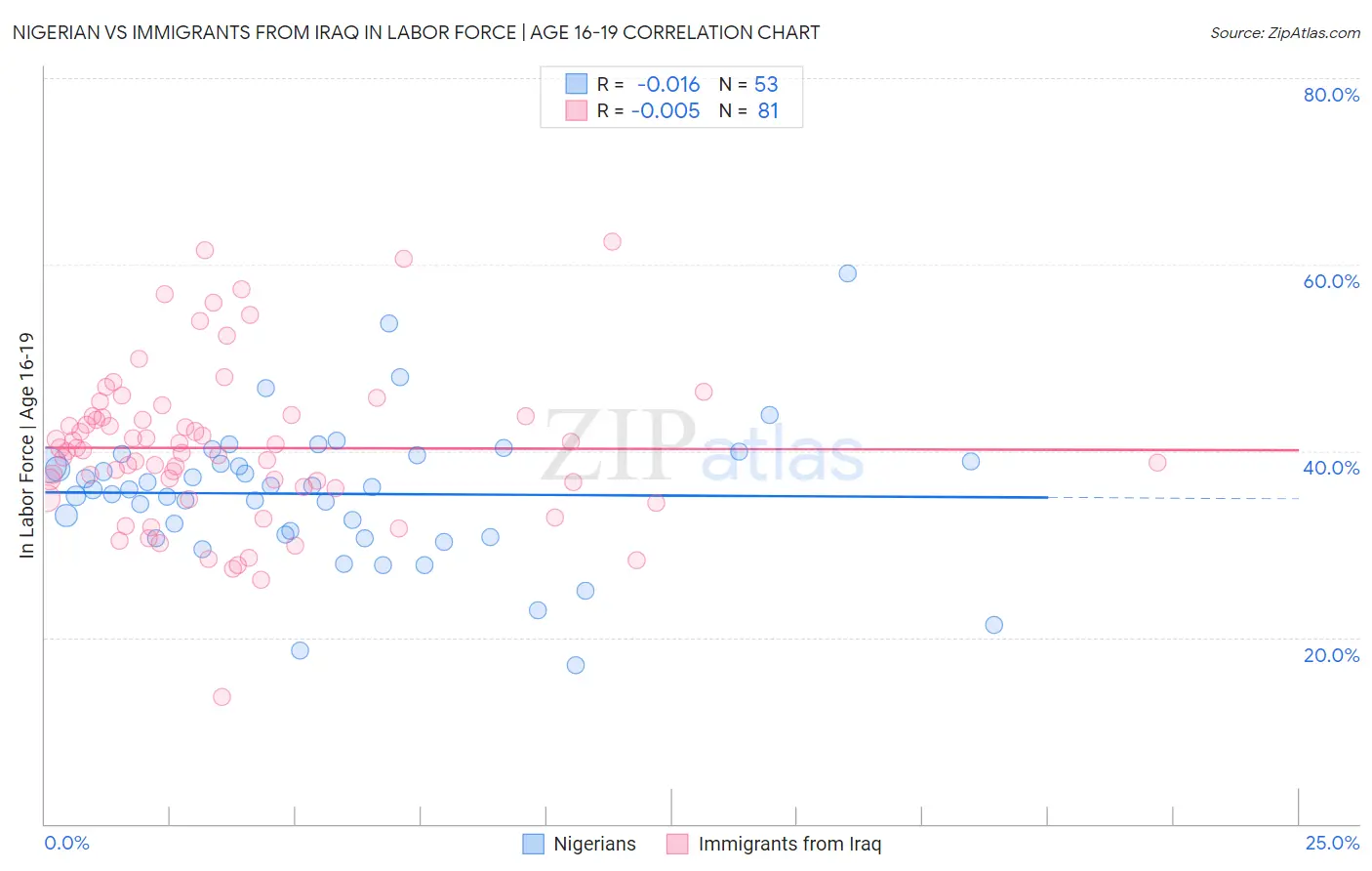 Nigerian vs Immigrants from Iraq In Labor Force | Age 16-19
