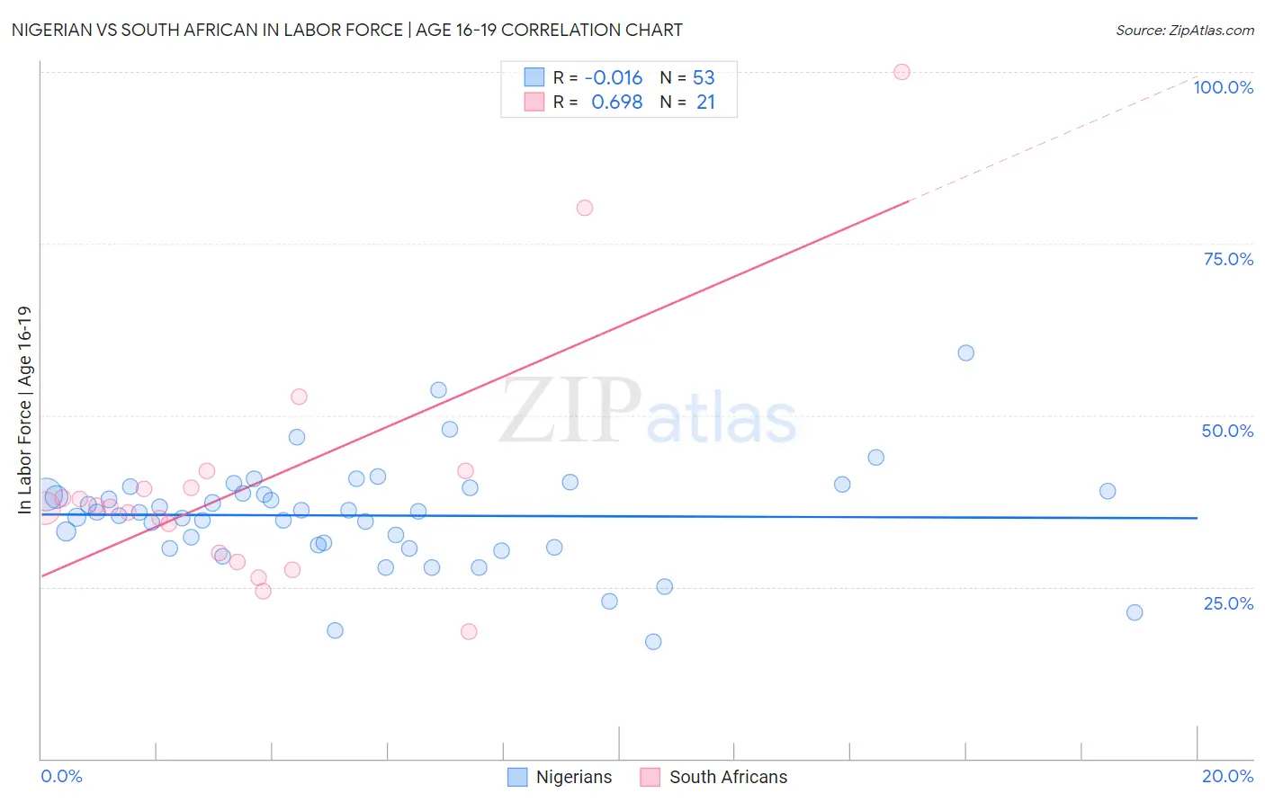 Nigerian vs South African In Labor Force | Age 16-19