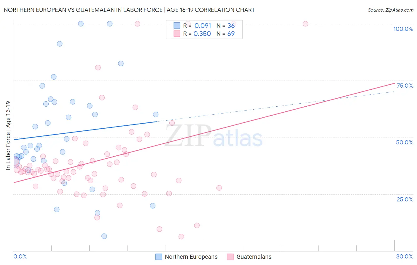 Northern European vs Guatemalan In Labor Force | Age 16-19