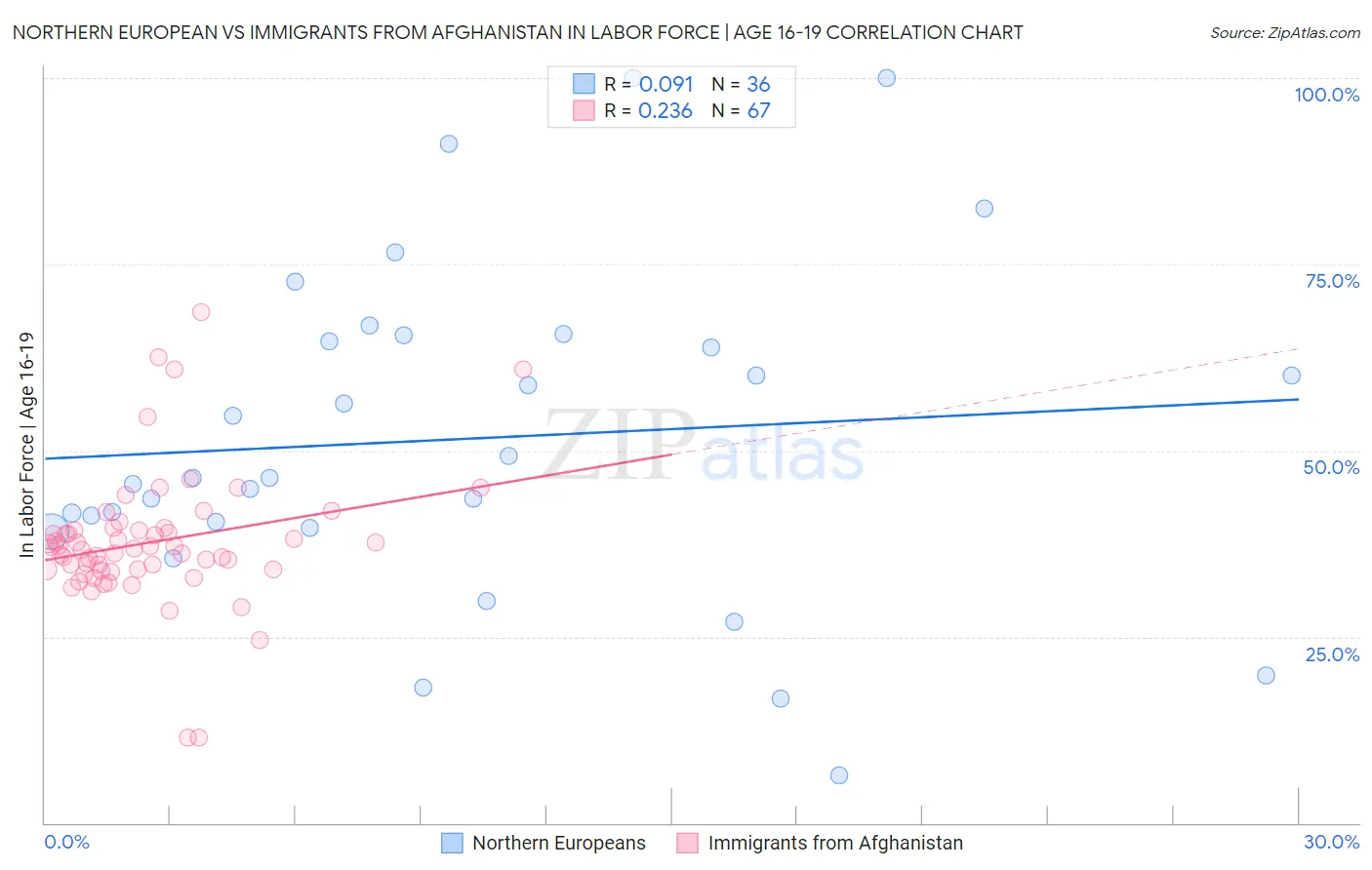 Northern European vs Immigrants from Afghanistan In Labor Force | Age 16-19