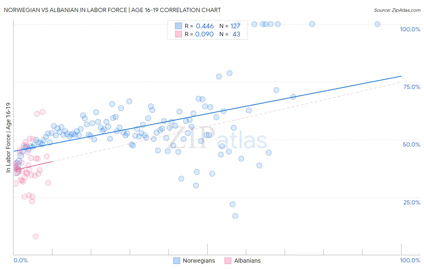 Norwegian vs Albanian In Labor Force | Age 16-19