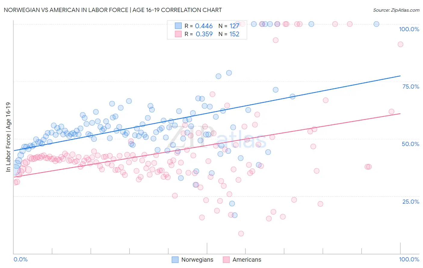 Norwegian vs American In Labor Force | Age 16-19