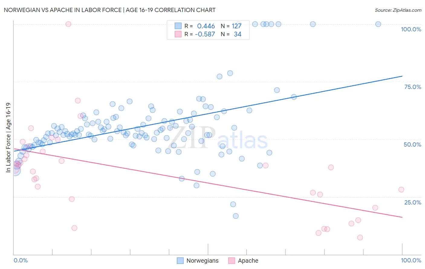 Norwegian vs Apache In Labor Force | Age 16-19