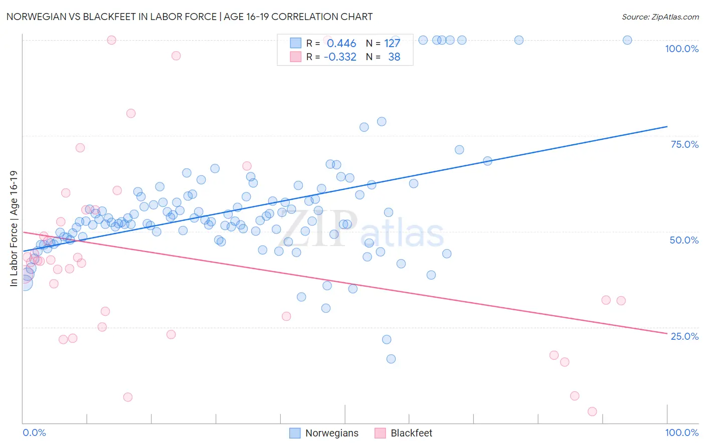 Norwegian vs Blackfeet In Labor Force | Age 16-19