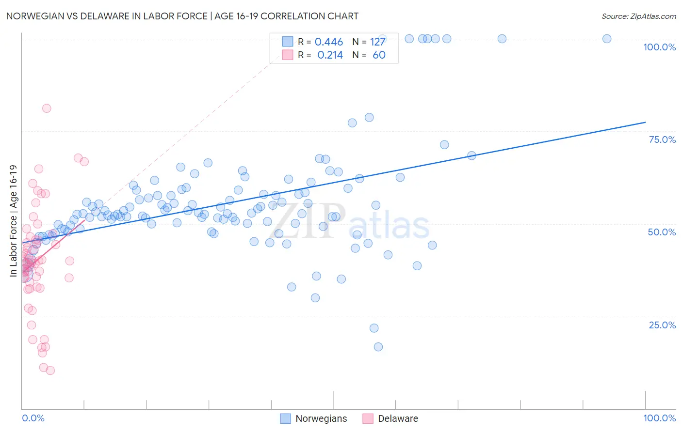 Norwegian vs Delaware In Labor Force | Age 16-19