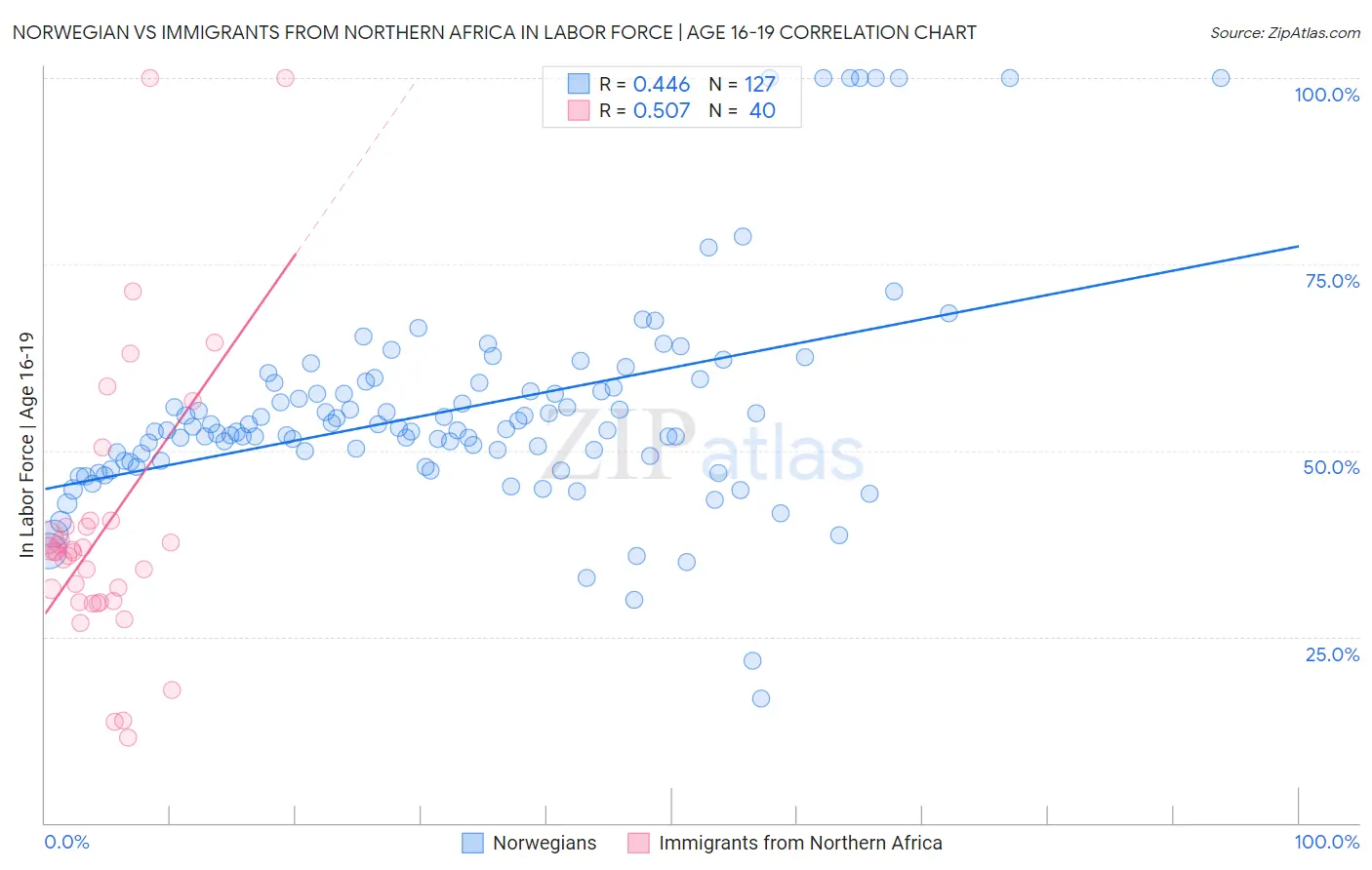 Norwegian vs Immigrants from Northern Africa In Labor Force | Age 16-19