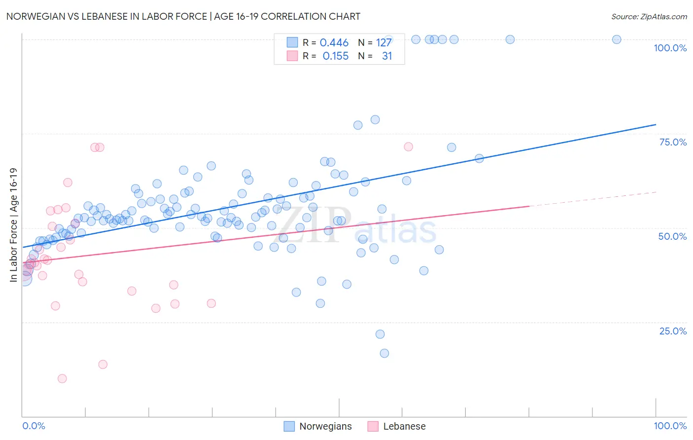 Norwegian vs Lebanese In Labor Force | Age 16-19