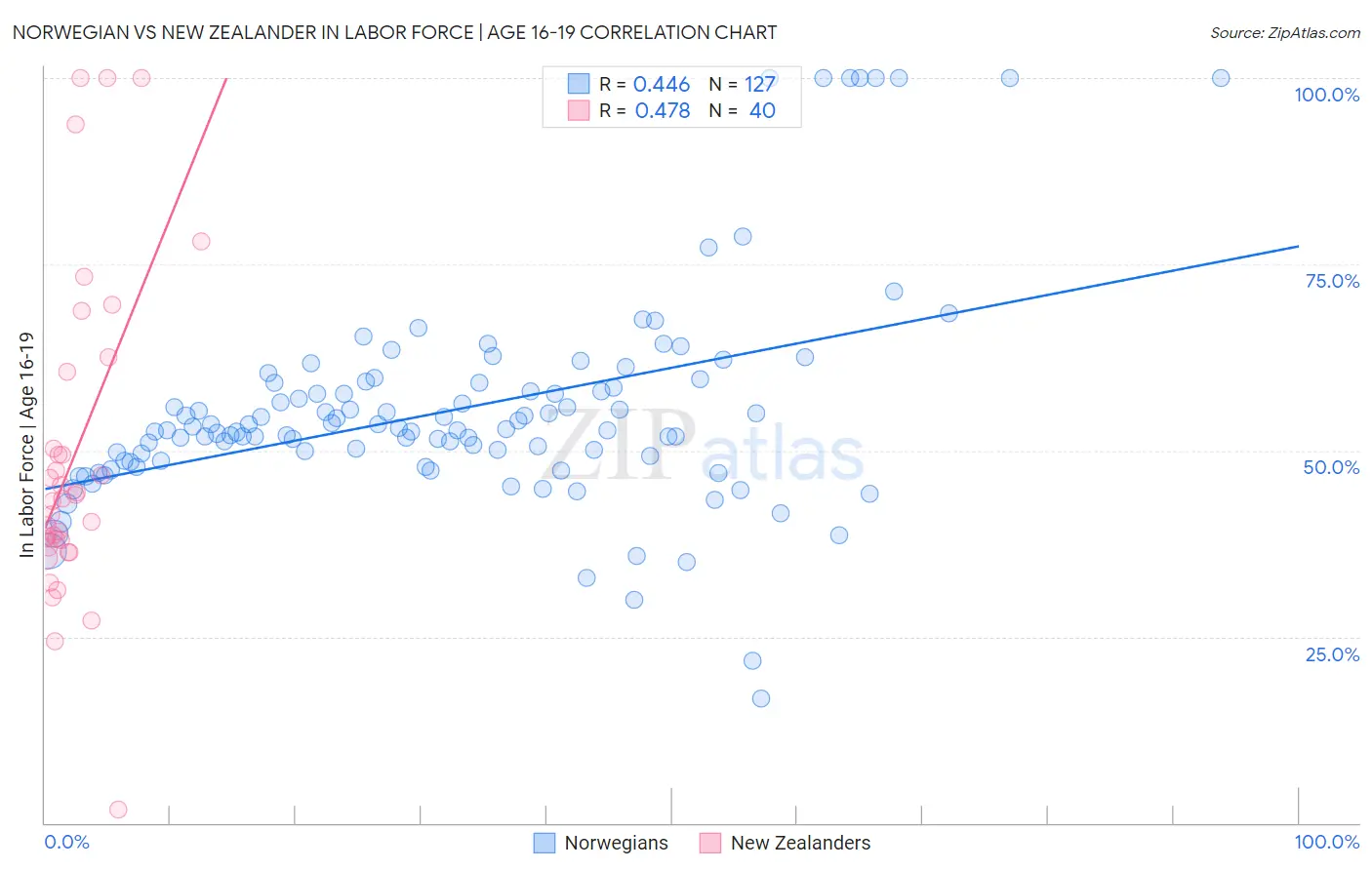 Norwegian vs New Zealander In Labor Force | Age 16-19