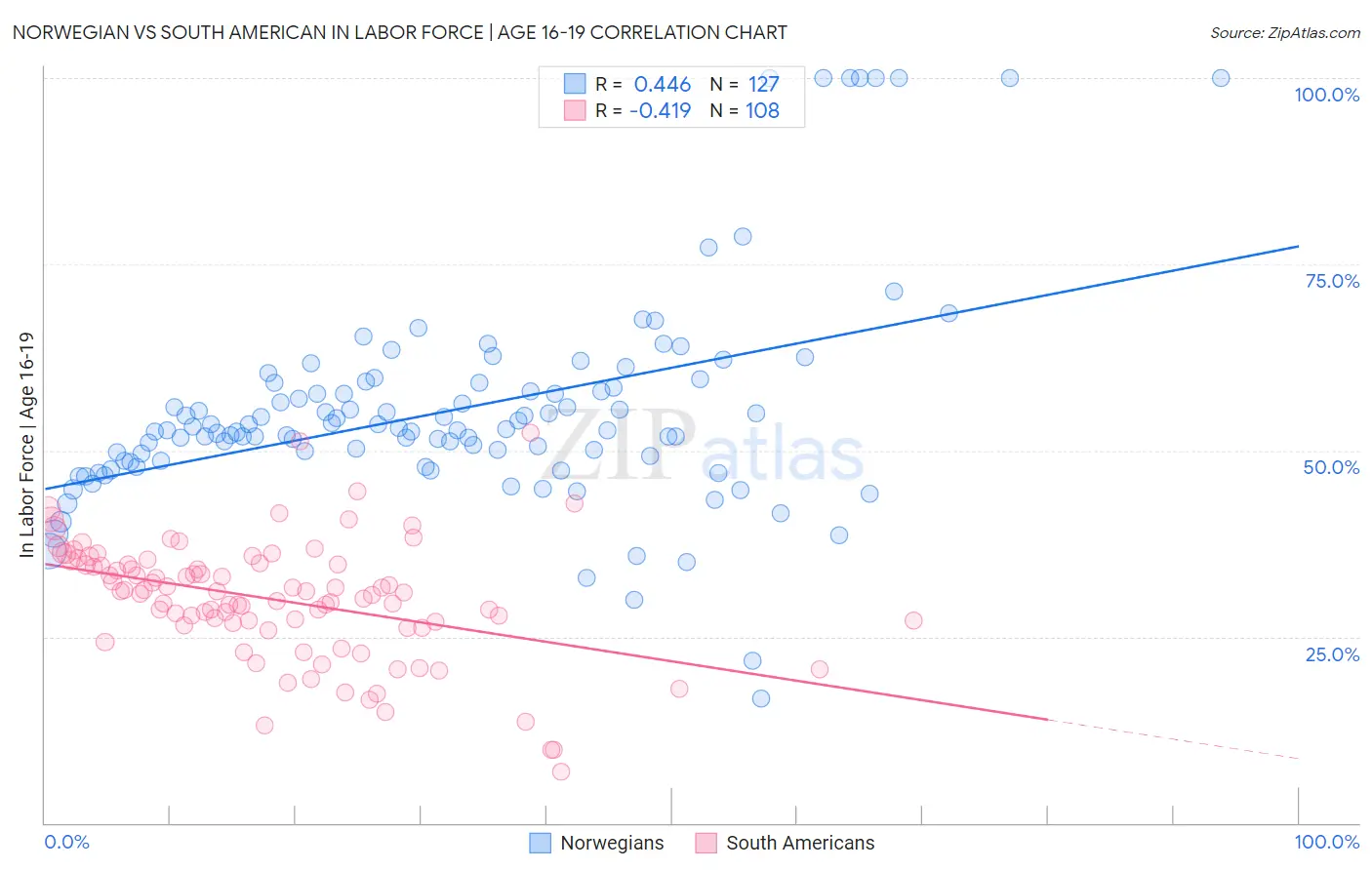 Norwegian vs South American In Labor Force | Age 16-19