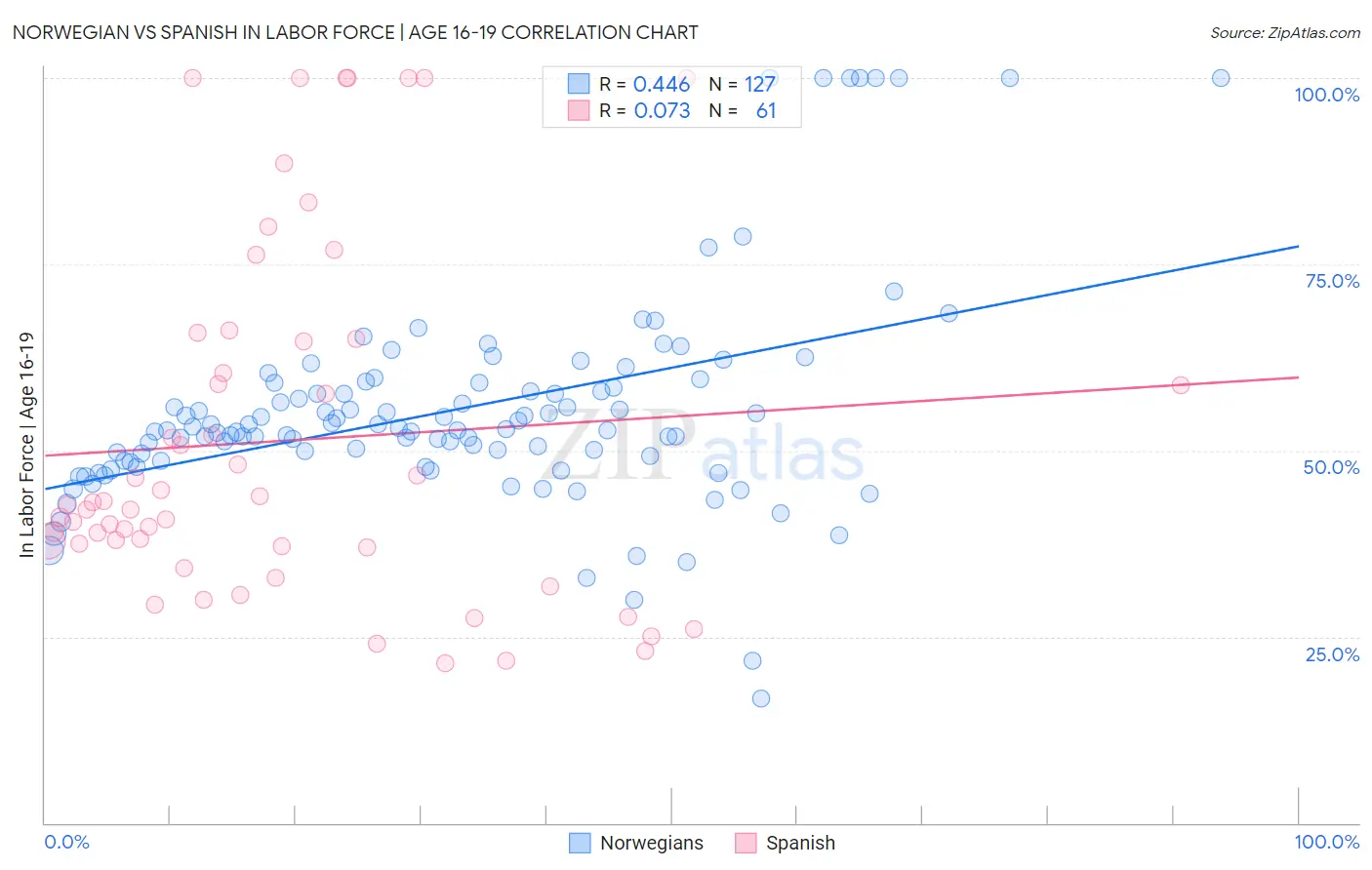 Norwegian vs Spanish In Labor Force | Age 16-19