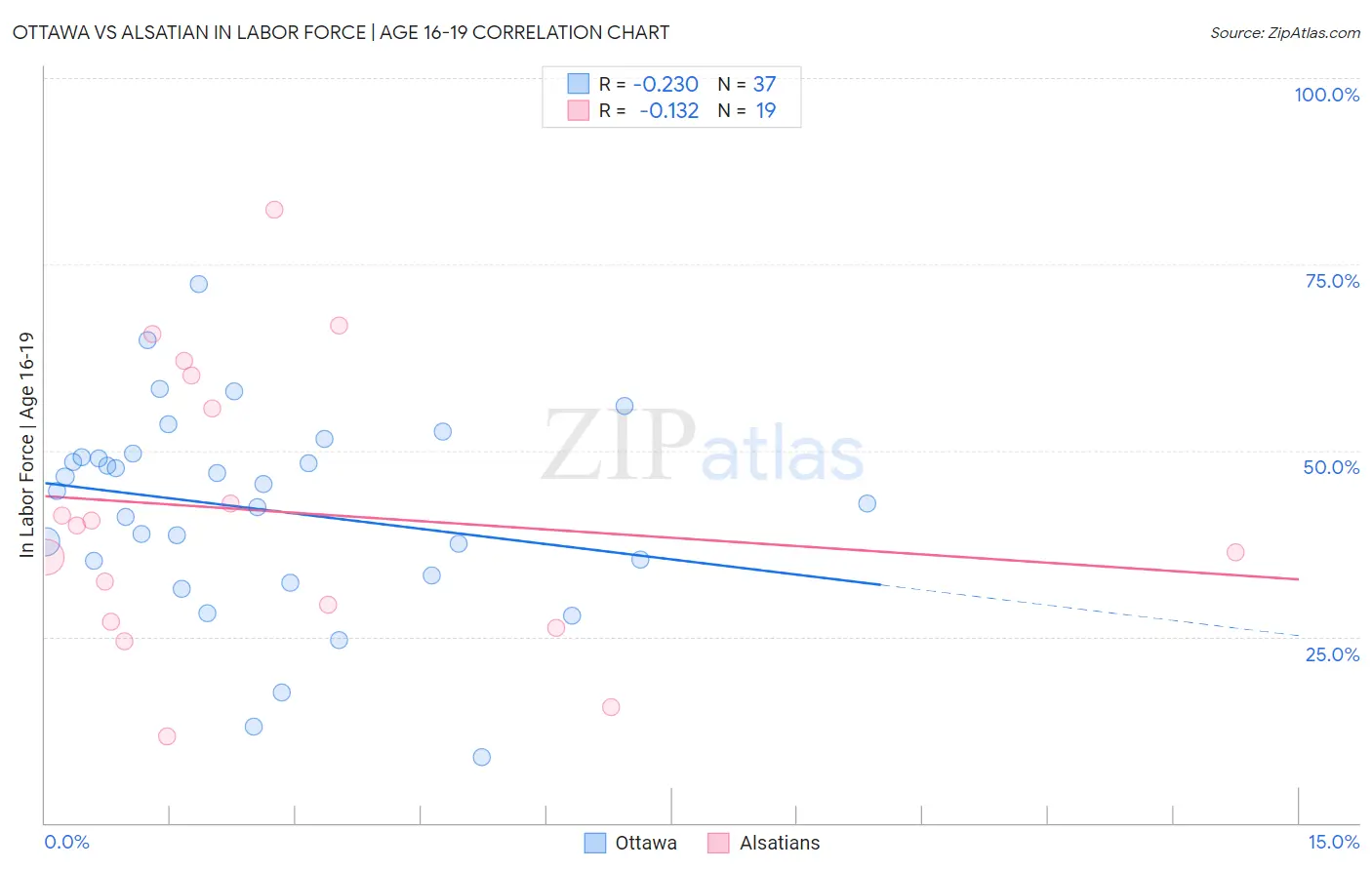 Ottawa vs Alsatian In Labor Force | Age 16-19