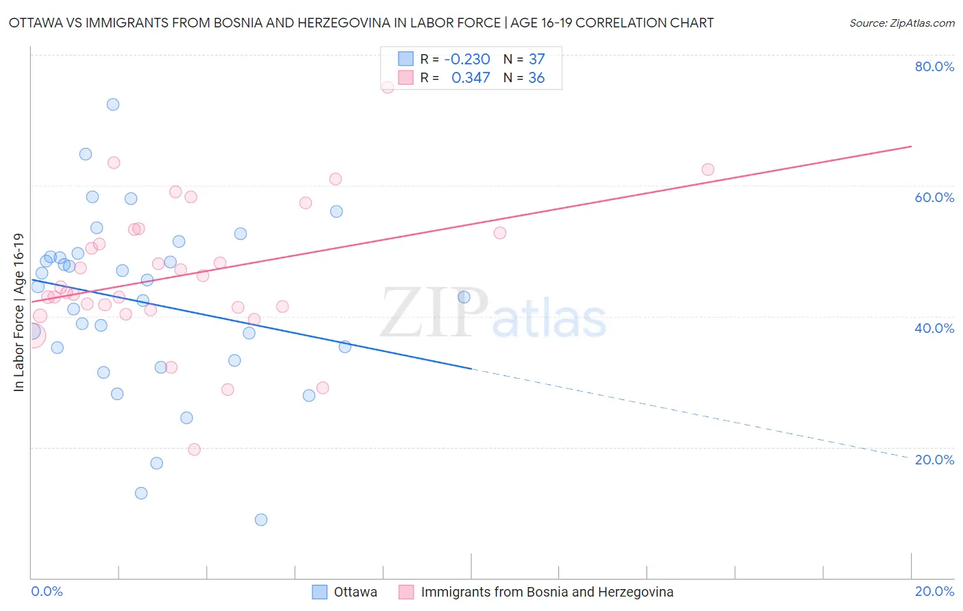 Ottawa vs Immigrants from Bosnia and Herzegovina In Labor Force | Age 16-19